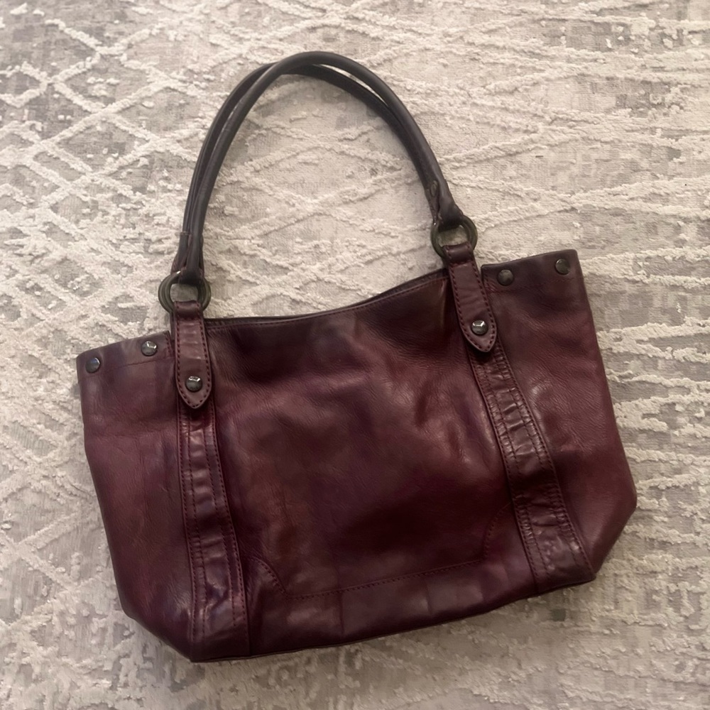 Frye Deep Plum Leather Tote with Dark Handles